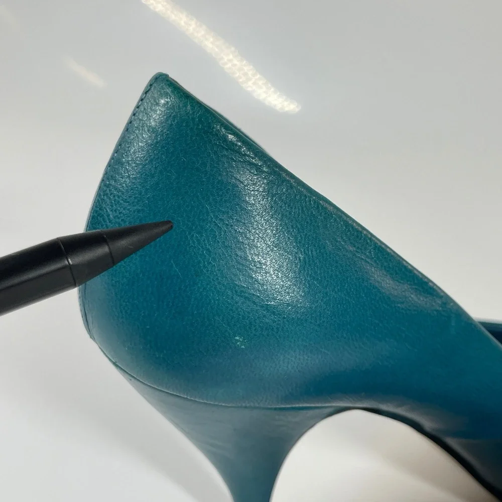 Vintage Nina Turquoise Blue Leather 80s High Heel Pumps Size 6-6.5 Halloween